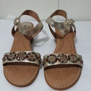 BORN MEDAN Metallic Gold Leather Beaded Elegant Sandal